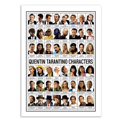Affiche d’art et cadre noir 30 x 40 cm - Quentin Tarantino characters - Olivier Bourdereau WALL EDITIONS