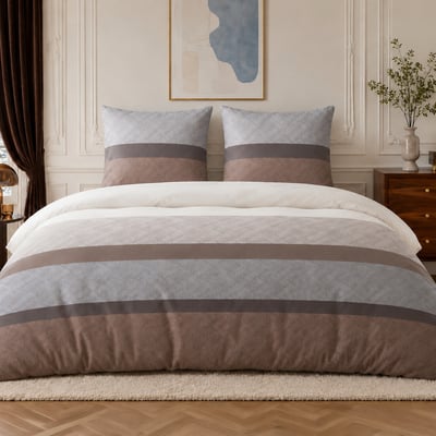 Parure de lit en percale de coton rayures larges horizontales, TERIX ATELIER DU COTON