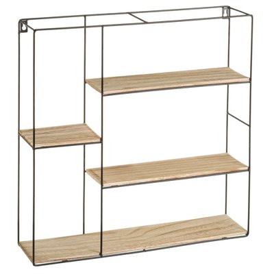 Étagère murale en métal noir et bois carrée 4 tablettes 50x12x50cm WADIGA