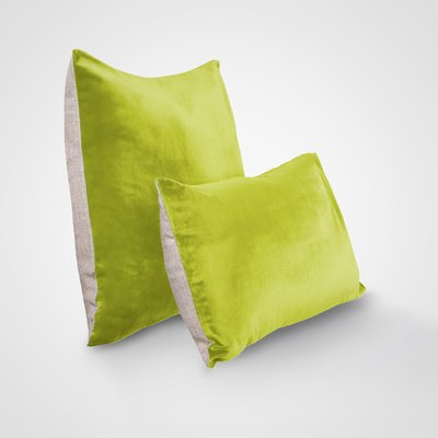 Housse de coussin bi-matière velours et lin , DOUCEUR VELOURS BLANC CERISE