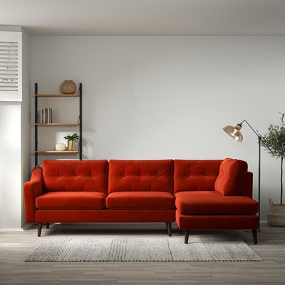Rosa Curve Buttoned Velvet Chaise - Right facing with Dark Wood Legs SO'HOME