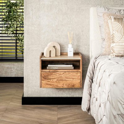 Table de nuit murale en bois et céramique, 1 niche et 1 tiroir ASCOLI PIER IMPORT