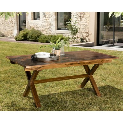 Table à manger de jardin extensible en teck 180/240 cm pieds croisés MACAO PIER IMPORT