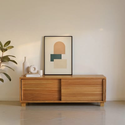 Meuble TV en bois de teck 100 cm 2 portes  NIDO BERAH GETAH