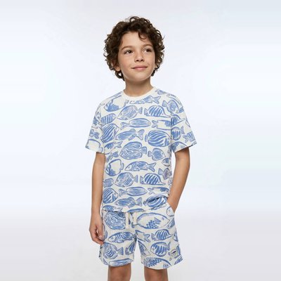 Short élastiqué en seersucker imprimé en coton MONOPRIX