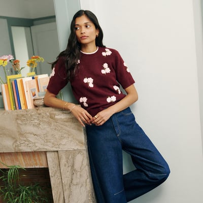 Pullover mit Rundhalsausschnitt, kurzen Ärmeln und Blumenstickerei LA REDOUTE COLLECTIONS