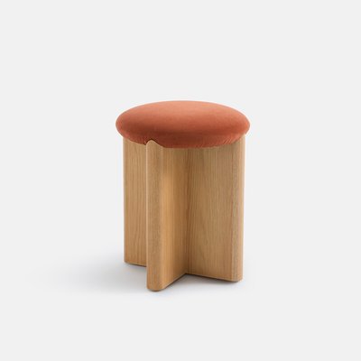 Tabouret, en plaqué chêne et tissu velours, CURVA LA REDOUTE INTERIEURS
