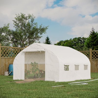 Serre de jardin tunnel 10,4 m² - 6 fenêtres et porte zippée avec moustiquaires - acier galvanisé PE OUTSUNNY