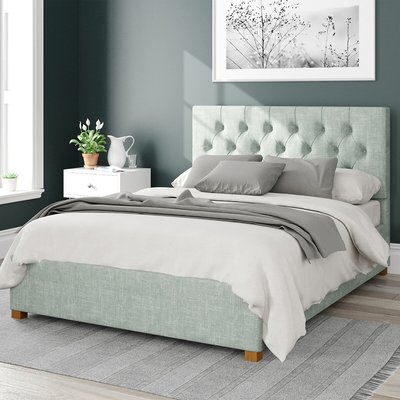 Olivier Pure Pastel Cotton Storage Ottoman Bed with Button Tufted Upholstered Headboard ASPIRE
