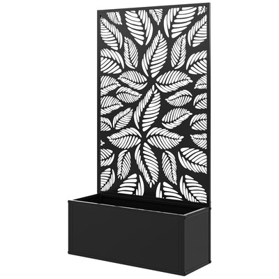 Jardinière treillis haut design graphique feuilles métal thermolaqué noir OUTSUNNY