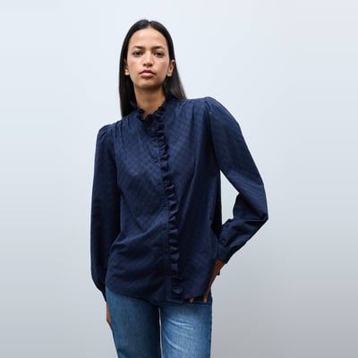 Blouse manches longues brodée en coton MONOPRIX