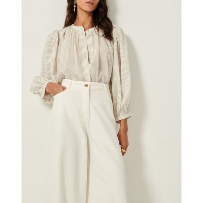 Lucy H Striped Blouse with Openwork 3/4 Length Balloon Sleeves SESSUN