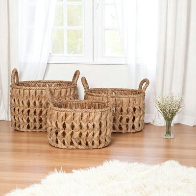 Panier de rangement en jacinthe d'eau, motif tresse (lot de 3) PIER IMPORT