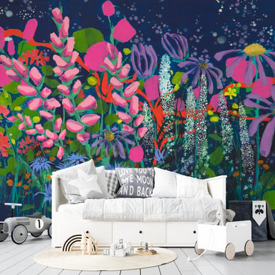 Papier Peint panoramique d'une peinture avec fleurs et plantes - 425x260 cm (l x h) LA TOUCHE ORIGINALE