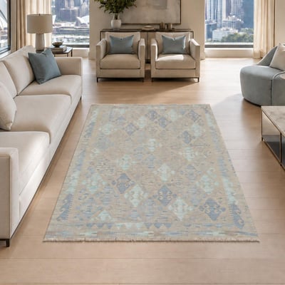 Tapis d'orient au motif géométrique, tissage plat naturel, KILIM 18 UN AMOUR DE TAPIS