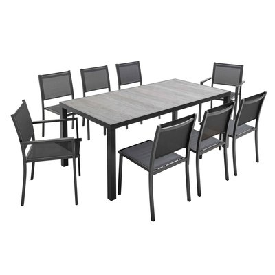 Salon de jardin table en céramique et 6 chaises, 2 fauteuils, TIVOLI OVIALA