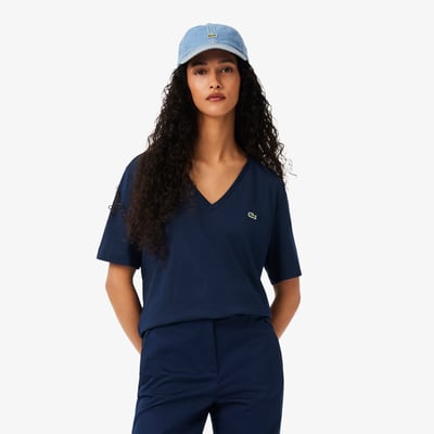 T-shirt relaxed fit coton doux col V LACOSTE