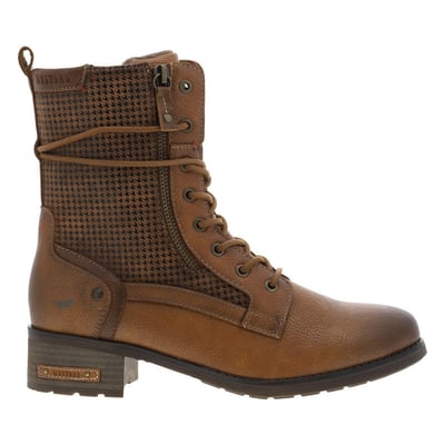 Bottines beiges à talon décroché bas avec un zip et des lacets ronds MUSTANG