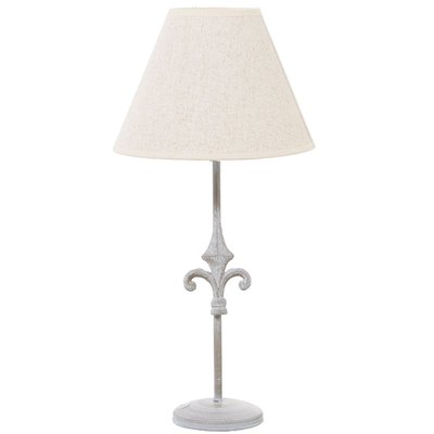 Lampe à poser fleur de lys en métal blanchi et abat-jour beige H48cm WADIGA