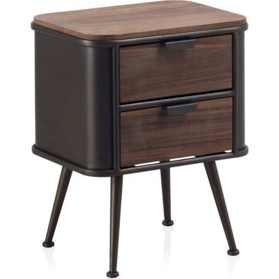 Table de chevet métal  et bois avec deux tiroirs design RECOLLECTION