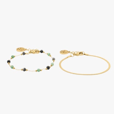 Set x2 bracelets chaîne fine en acier inoxydable et pierre d'Aventurine BALABOOSTE