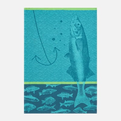 Torchon jacquard en coton POISSONS COUCKE