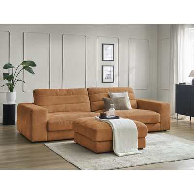 Canapé droit fixe 4 places en tissu texturé avec pouf, SIERRA BOBOCHIC