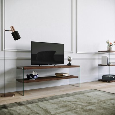 Meuble TV en bois brun et verre - 2 niveaux LHASA PIER IMPORT