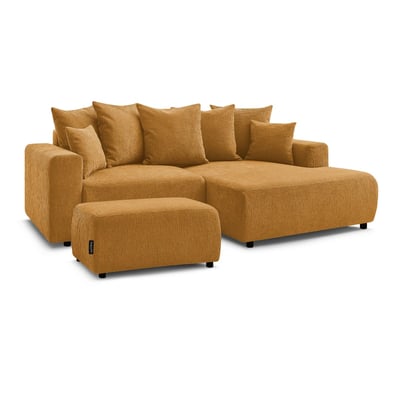 Canapé d'angle convertible 5 places en tissu texturé avec pouf, ATILLA BOBOCHIC