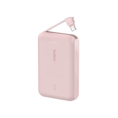 Batterie externe 10000 mAh avec cable USB-C intégre pink BELKIN