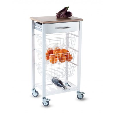 Chariot de Cuisine Moderne, Plan de travail couleur Bouleau texturé avec effet latté  et Rangement DON HIERRO