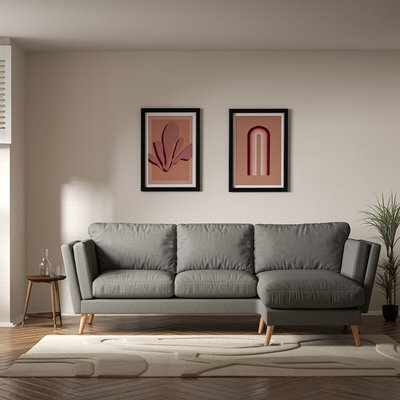 Frida Contemporary Soft Brushed Chaise Sofa - Right Facing with Light Wood Legs SO'HOME