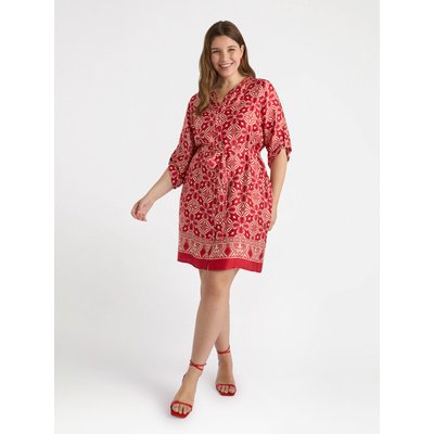 Robe CHEMISIER courte en satin de viscose à imprimé ethnique FIORELLA RUBINO