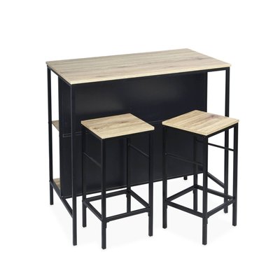 Table haute décor bois et métal avec 2 étagéres 2 tabourets LOFT SWEEEK