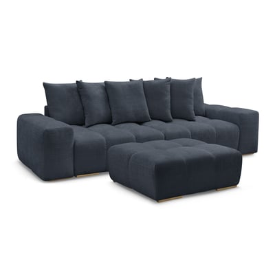 Canapé droit fixe 3 places en tissu texturé avec pouf, ANAKIN BOBOCHIC