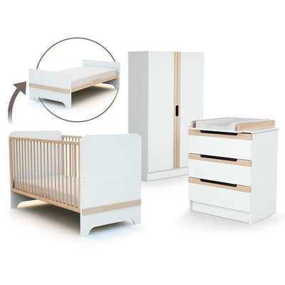 Chambre bébé lit, commode à langer et armoire en bois CARROUSEL AT4