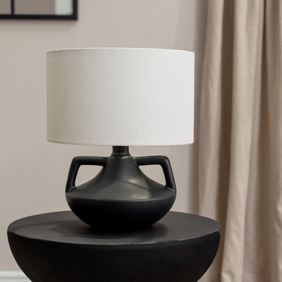 Matte Black Ceramic Vase Table Lamp with Linen Drum Shade SO'HOME