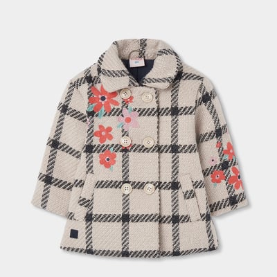 Manteau fille carreaux broderie fleurs BOBOLI