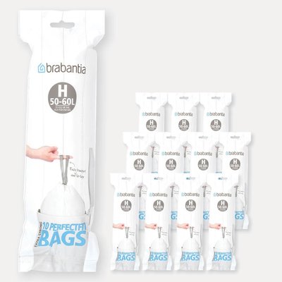 Lot de 12 rouleaux de 10 sacs poubelle 50/60 l blanc code H (dont 1 offert) BRABANTIA