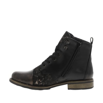 Bottines en cuir noires avec semelle à talon décroché bas et zip latéral RIEKER