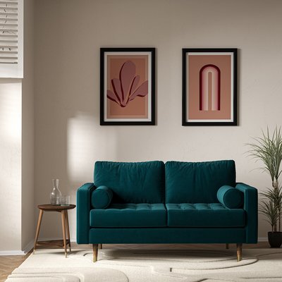 Coco Mid-Century Velvet 2 Seater Sofa with Walnut Legs SO'HOME