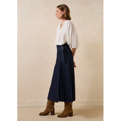 Jupe midi portefeuille en denim LA FEE MARABOUTEE