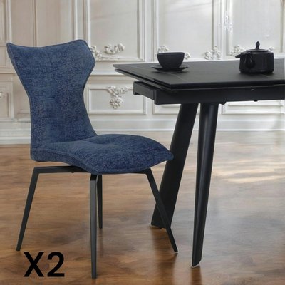 Chaise bleue pivotante en velours avec passepoil (lot de 2) LOMBARDIE PIER IMPORT
