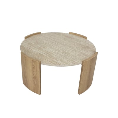 Table basse ronde effet travertin et bois - IZIA CALICOSY