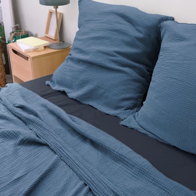 Drap plat en gaze de coton, SIMPLEMENT GAUFRÉ BLANC CERISE