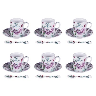 Coffret 6 pièces café champêtre avec sous tasses et cuillère 10 cl TABLE PASSION