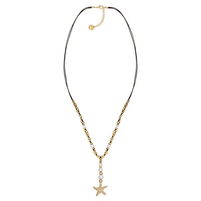 Leather long necklace - Mother-of-pearl N°3
