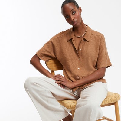 T-shirt en lin col polo, manches courtes LA REDOUTE COLLECTIONS