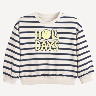 Sweat col rond rayé en molleton, texte bouclette LA REDOUTE COLLECTIONS