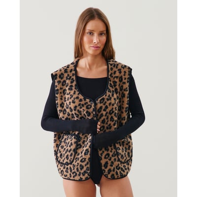 Veste sans manches sherpa léopard NEWCOZYLIZ UNDIZ